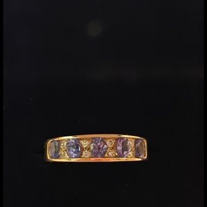 14k yellow gold tanzanite and diamond band ring